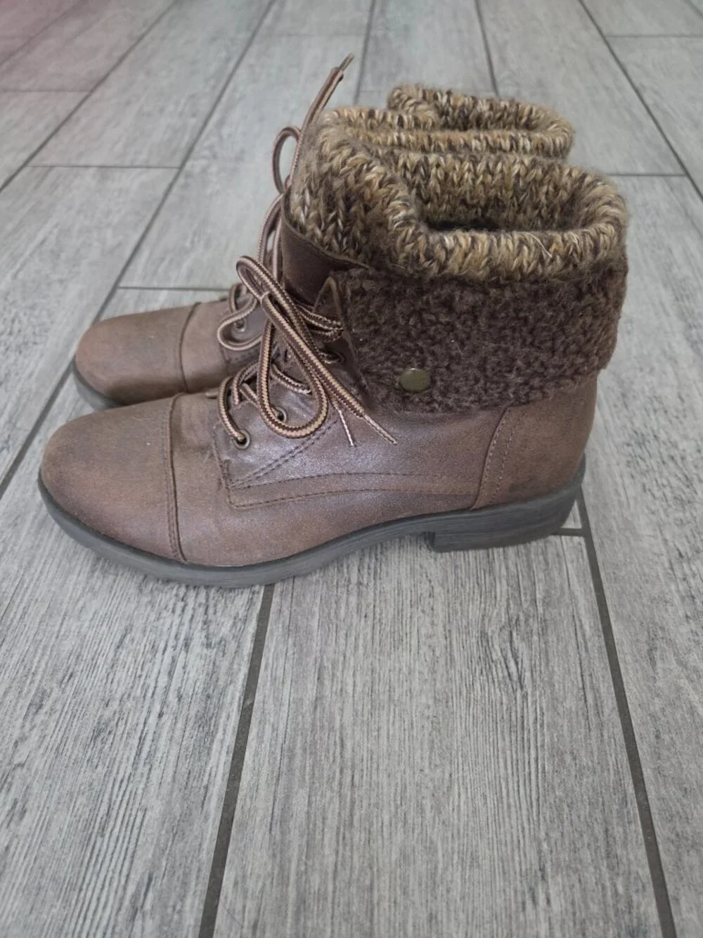 White Mountain Savada Boots Sweater Knit Lace-Up Ankle Brown Women's Size 7.5